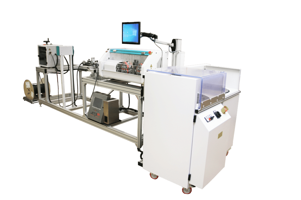 Automatic wire feeder with feeder, printer and double-ring winder programmed according to customer requirements