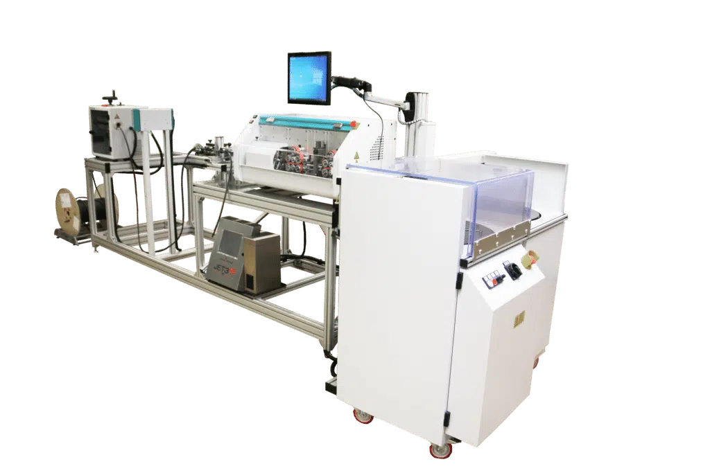 Automatic wire feeder with feeder, printer and double-ring winder programmed according to customer requirements