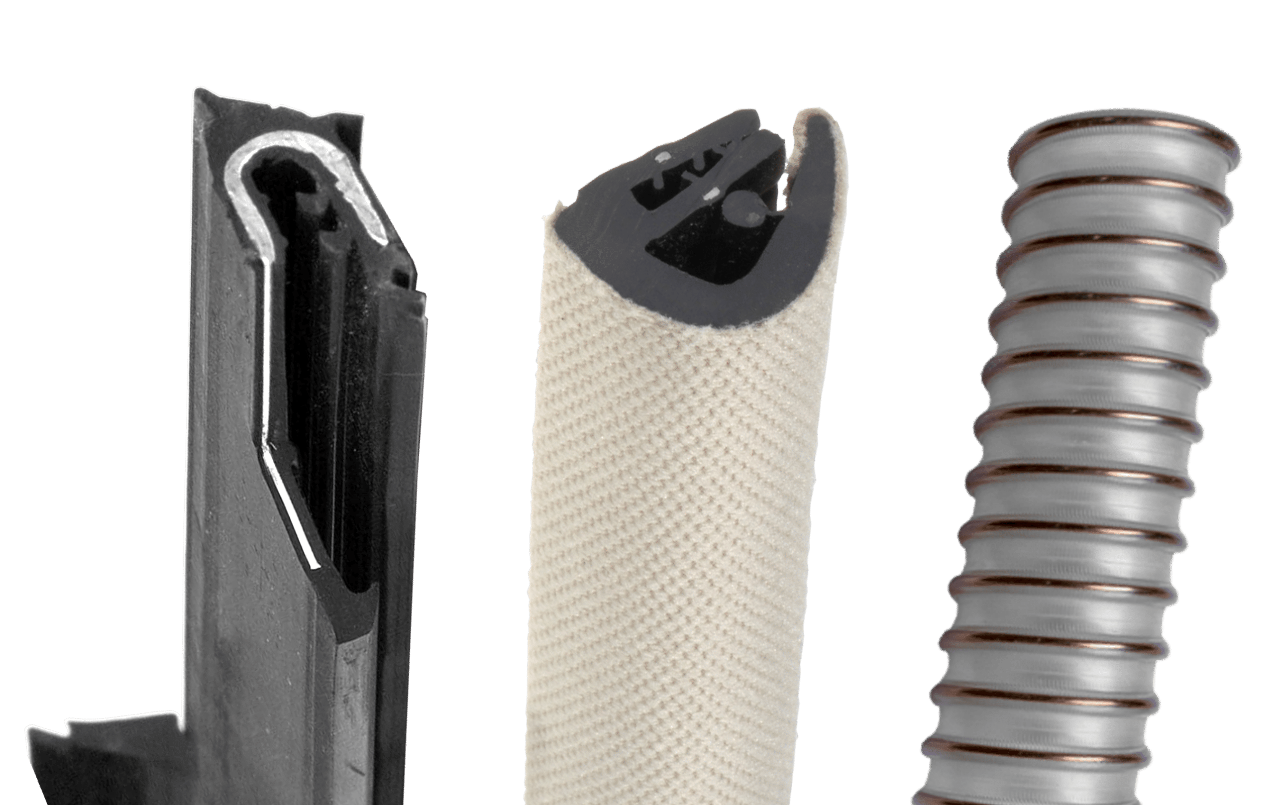 Cutted reinforced profiles and one steel reinforced hose
