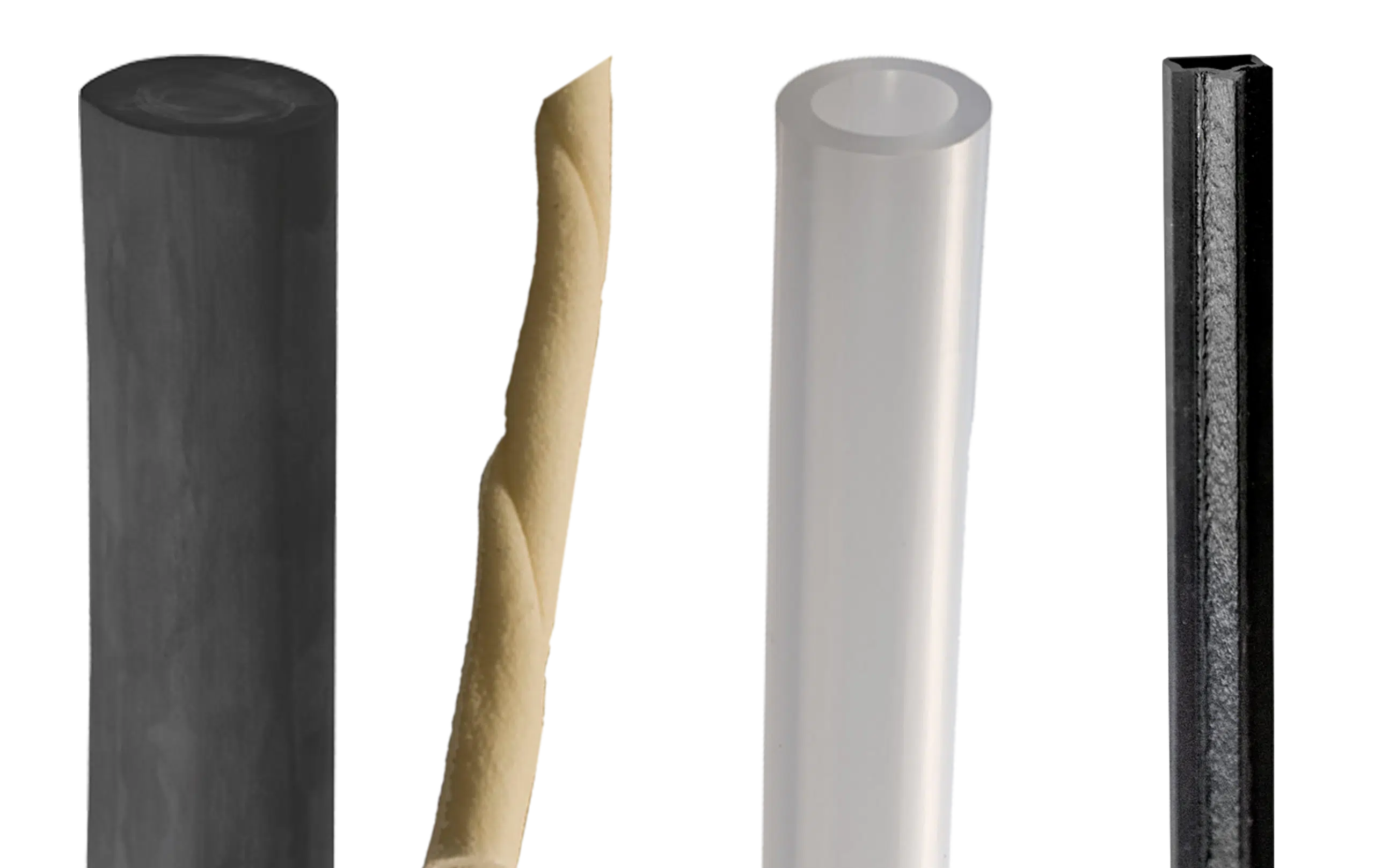 Two tubes, a profile and a dog bone cut with the fast automatic fly knife cutters