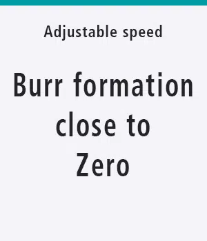 Adjustable speed to the extruder. So burrformation close to zero